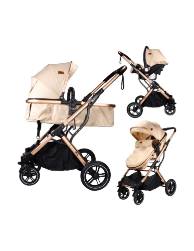 Ding Juna Kinderwagen Rosé/Beige 3-in-1 met Autostoel