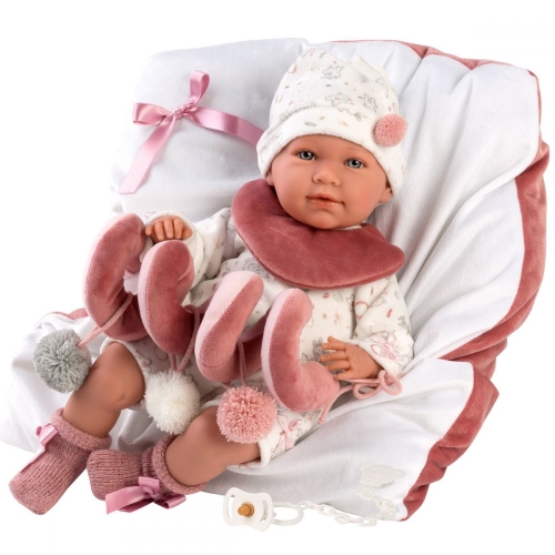 Llorens Huilende Babypop Mimi Roze met Kussen, Speelgoed en geluid 42 cm